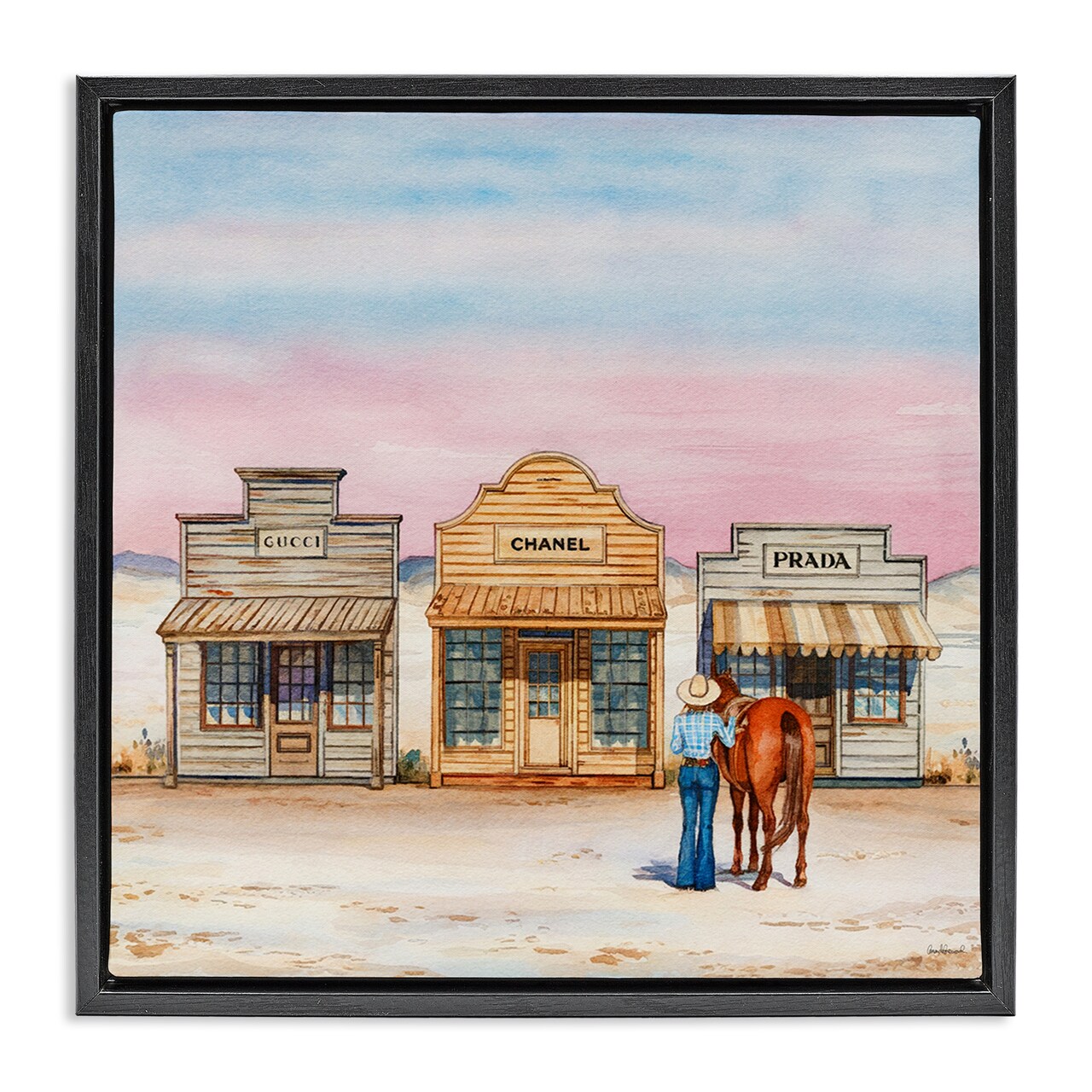 Stupell Industries Trendy Saloon Shops Cowgirl Floater Framed Canvas Wall Art Design by Amanda Greenwood